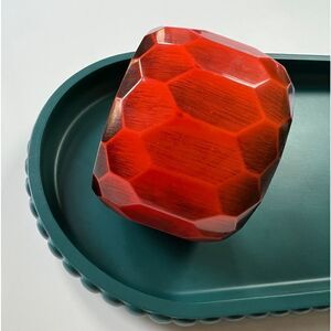 Ginormous Vintage 1970s Bakelite Beveled Black and Orange Bangle Bracelet